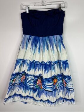 Anthropologie Nathalie Lete First Dance Blue Strapless Dress Size 4